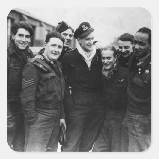A Lancaster Bomber Crew Vierkante Sticker (Voorkant)