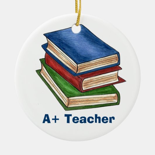 A+ Leerbibliotheek Boek Stack Teaching Librarian Keramisch Ornament (Voorkant)