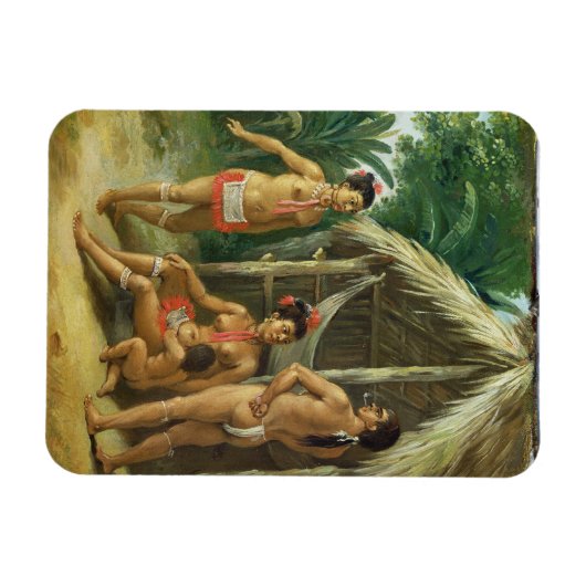 A Leeward Islands Carib Family bij een Hut, c.17 Magneet (Horizontaal)