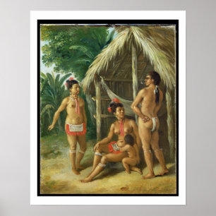 A Leeward Islands Carib Family bij een Hut, c.17 Poster