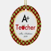 A+ Leraar met Apple Kerst Keramisch Ornament (Rechts)