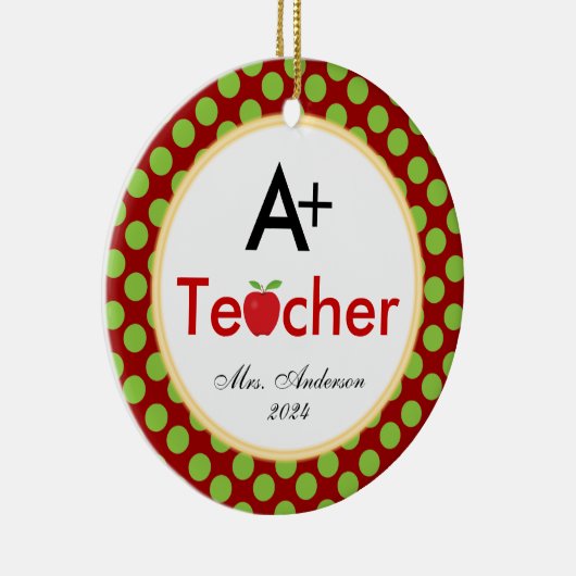 A+ Leraar met Apple Kerst Keramisch Ornament (Rechts)