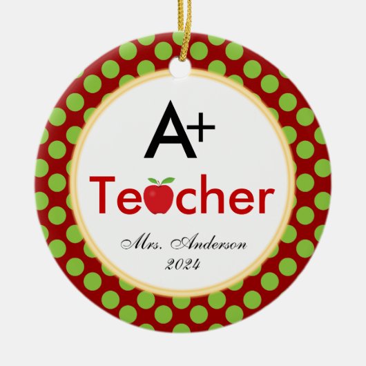 A+ Leraar met Apple Kerst Keramisch Ornament (Voorkant)
