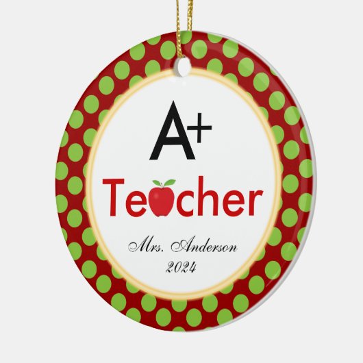 A+ Leraar met Apple Kerst Keramisch Ornament (Links)