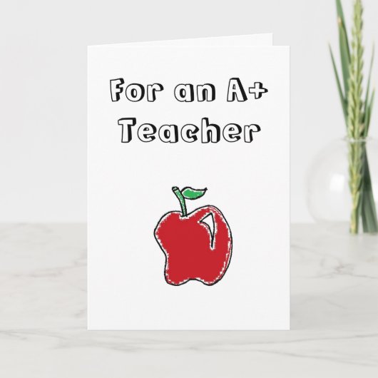 A+ Leraar Rode Appel Cool School Cartoon Bedankkaart (Voorkant)