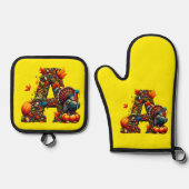 A letter A in Thanksgiving style Ovenwant & Pannenlap Set (Voorkant)