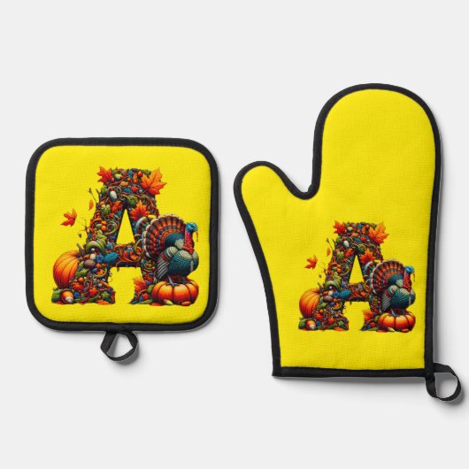 A letter A in Thanksgiving style Ovenwant & Pannenlap Set (Voorkant)