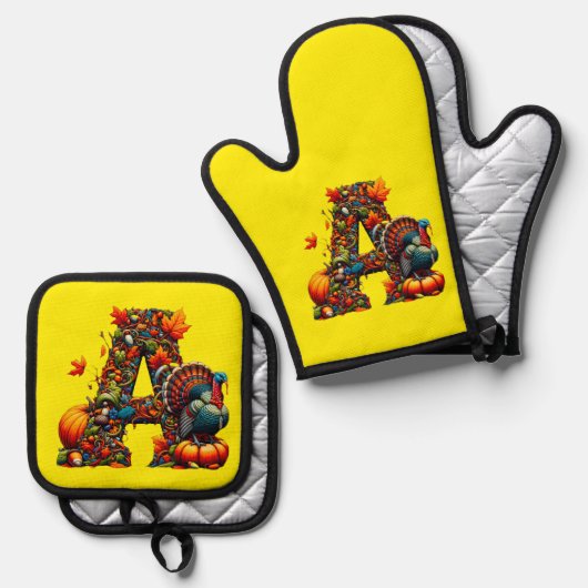 A letter A in Thanksgiving style Ovenwant & Pannenlap Set (Voorkant / Achterkant)