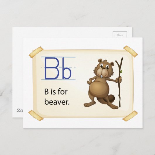A letter B voor bever Briefkaart (Voorkant / Achterkant)