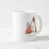 A Letter Gold Monogram Floral Red Paars Greenery Grote Koffiekop (Voorkant rechts)