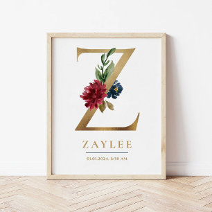 A Letter Monogram Naam Marsala Bloemenkwekerij Poster