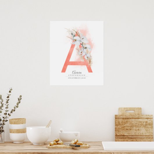 A Letter Monogram White Orchids and Pampas Grass Poster (Keuken)
