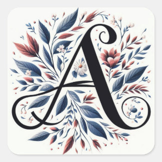 "A" lettertype bladbloemen ontwerp Vierkante Sticker