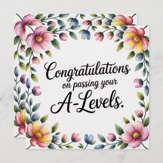 A Level Exam Floral Congratulation  Greeting Cards (Voorkant / Achterkant)