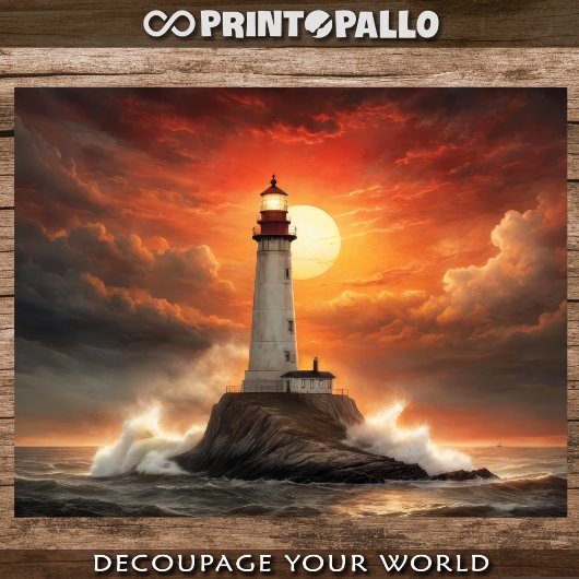 A lighthouse at sunset in a stormy sea - Decoupage Inpakpapier Vel