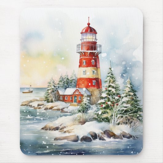 A Lighthouse in Winter Muismat (Voorkant)