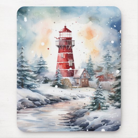 A Lighthouse in Winter Muismat (Voorkant)