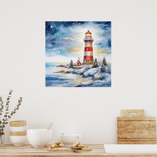 A Lighthouse in Winter Poster (Keuken)