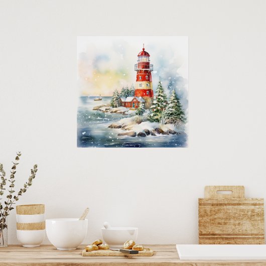 A Lighthouse in Winter Poster (Keuken)