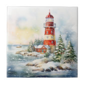 A Lighthouse in Winter Tegeltje (Voorkant)