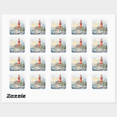 A Lighthouse in Winter Vierkante Sticker (Vel)