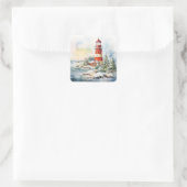A Lighthouse in Winter Vierkante Sticker (Tas)