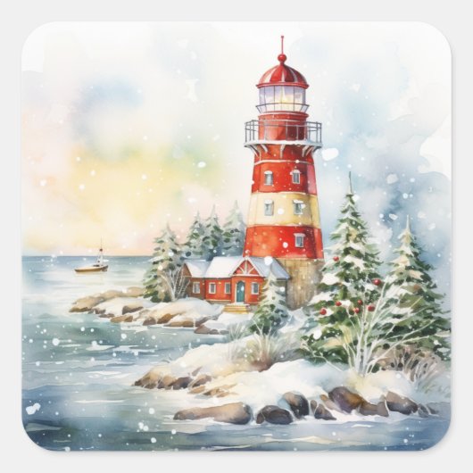 A Lighthouse in Winter Vierkante Sticker (Voorkant)