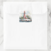 A Lighthouse in Winter Vierkante Sticker (Tas)