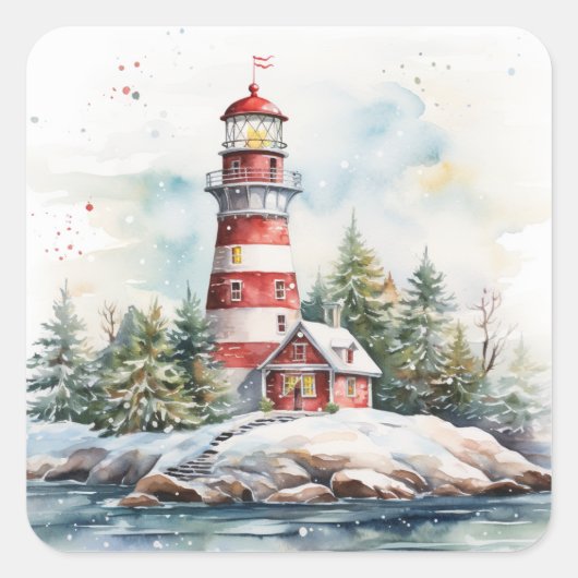 A Lighthouse in Winter Vierkante Sticker (Voorkant)