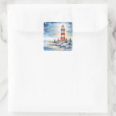 A Lighthouse in Winter Vierkante Sticker (Tas)