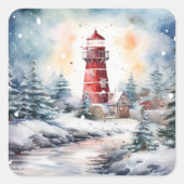 A Lighthouse in Winter Vierkante Sticker (Voorkant)