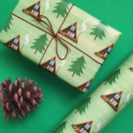A-lijst Cabin House en Pine Tree Cadeaupapier