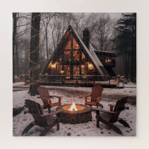 A-lijst Cabin wintersneeuw grote legpuzzel