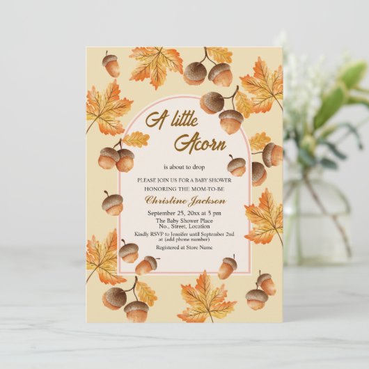 A Little Acorn Fall Maple Leaves Baby Shower Kaart (Staand voorkant)