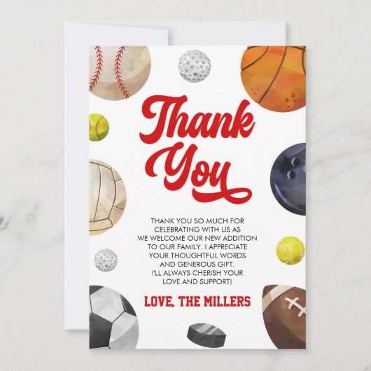 A Little Allstar Is On The Way! Sports Baby Shower Bedankkaart (Voorkant)