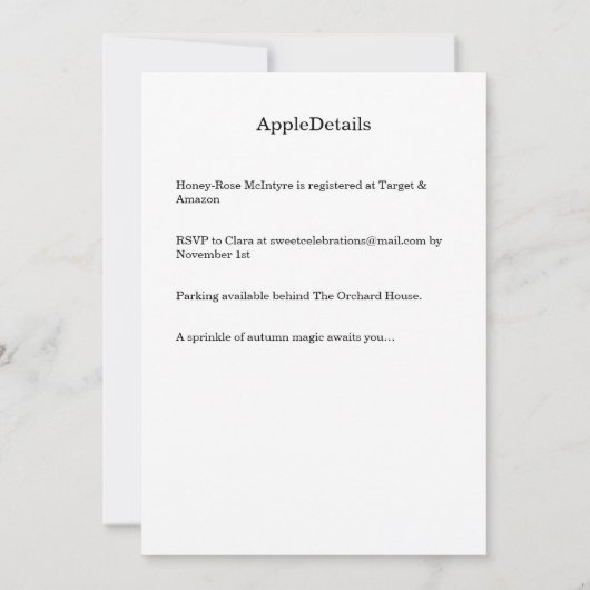 A Little Apple Is On The Way | Fall Baby Shower  Kaart (Achterkant)