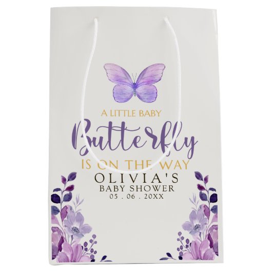 A Little Baby Butterfly is on The Way Baby shower Medium Cadeauzakje (Voorkant)