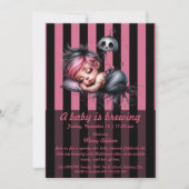 A Little Baby is Brewing | Pink Halloween Baby Sho Kaart (Voorkant)