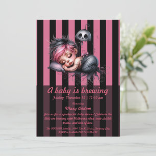 A Little Baby is Brewing Pink Halloween Baby Sho Kaart