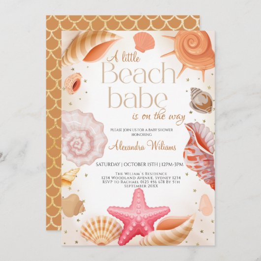 A Little Beach Babe Baby shower Uitnodiging (Voorkant / Achterkant)