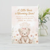 a little bear Floral Baby Shower Gender Neutral Kaart (Staand voorkant)