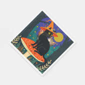 A Little Black Witchy Cat Sitting On A Toadstool Servet (Hoek)