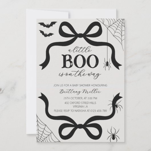 A Little Boo Baby Shower Halloween Bow Invitation Kaart (Voorkant)