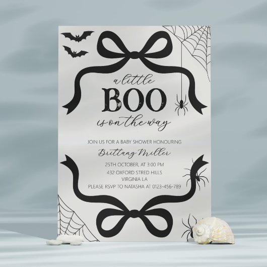 A Little Boo Baby Shower Halloween Bow Invitation Kaart