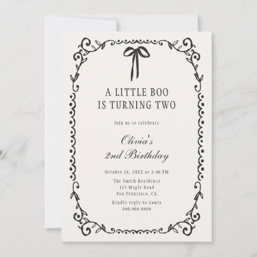 A Little Boo Black Bow Halloween 2e verjaardag Kaart (Voorkant)