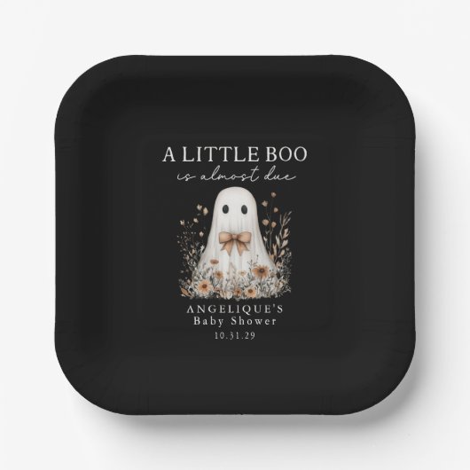 A Little Boo Cute Ghost Wildflowers Baby Shower  Papieren Bordje (Voorkant)