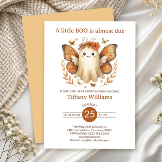 A Little Boo Fairy ghost Baby Shower Invitation Kaart