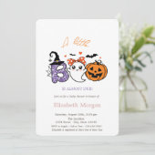 A Little Boo Ghost Stripes Pumpkin Halloween Kaart (Staand voorkant)