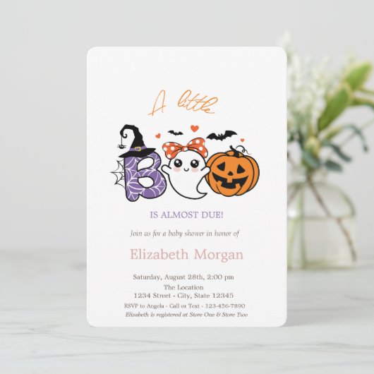 A Little Boo Ghost Stripes Pumpkin Halloween Kaart (Staand voorkant)