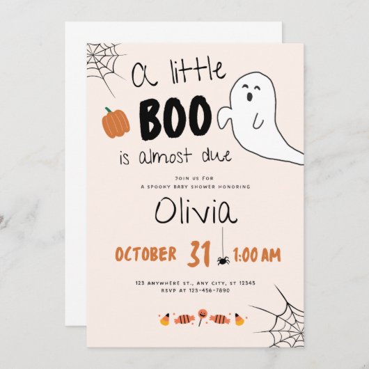 A little Boo Is Almost Due baby shower invitation Kaart (Voorkant / Achterkant)